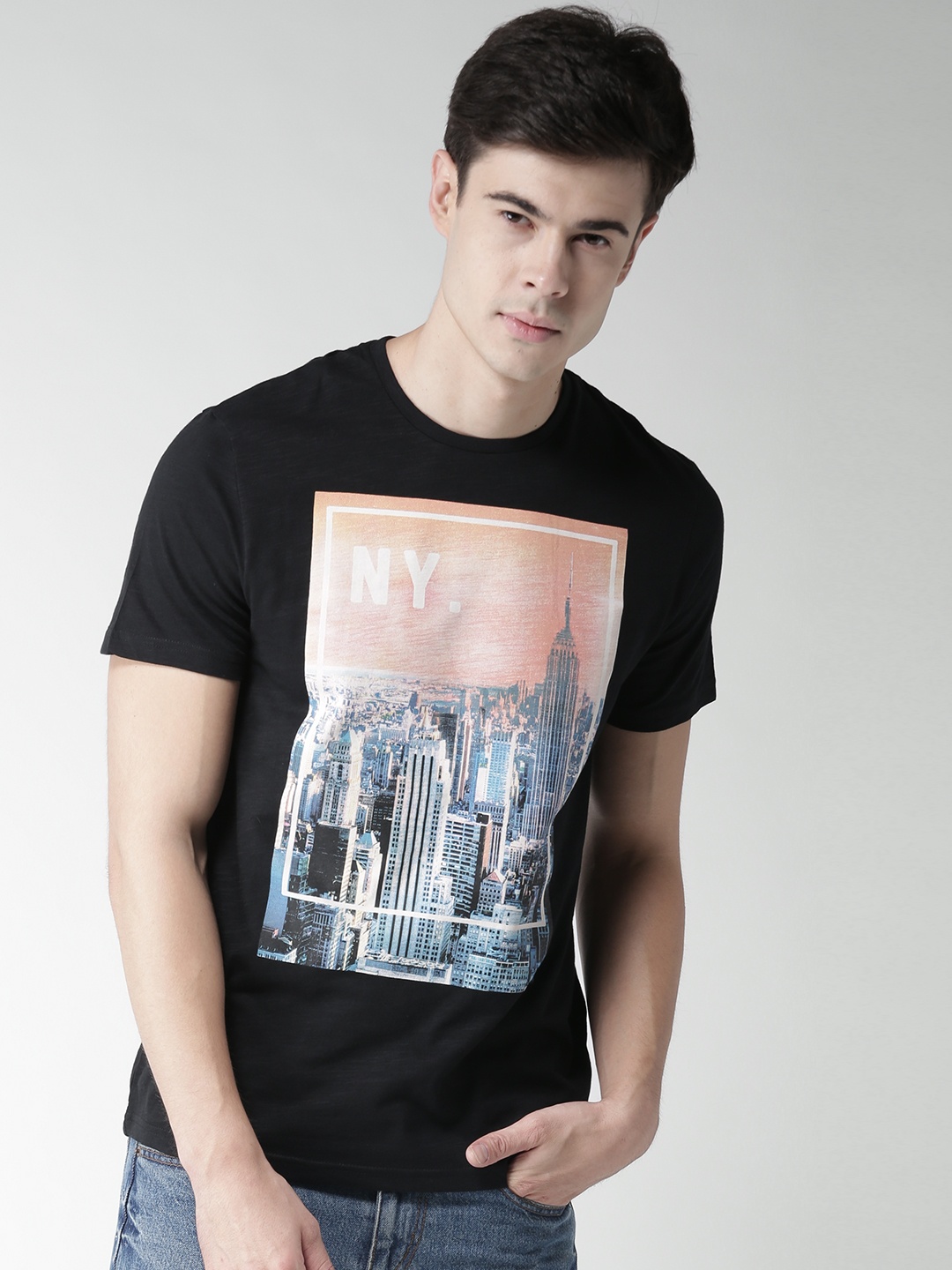 

Celio Men Black Printed Round Neck T-shirt