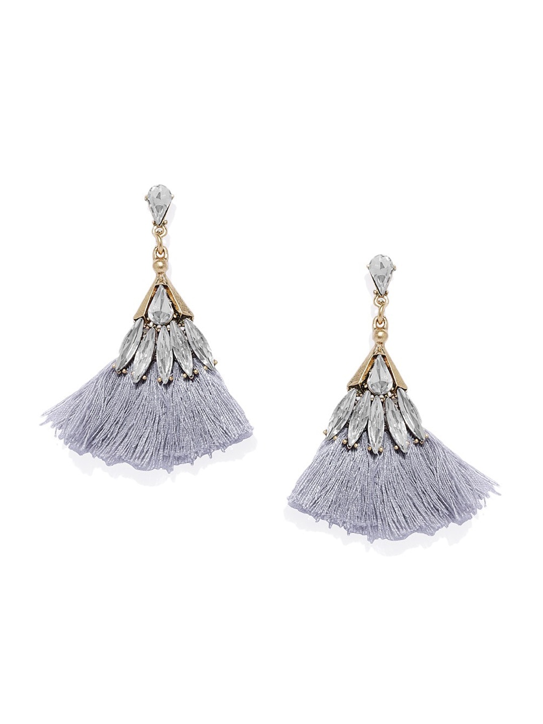 

Blisscovered Grey & Gold-Toned Contemporary Tassel Drop Earrings