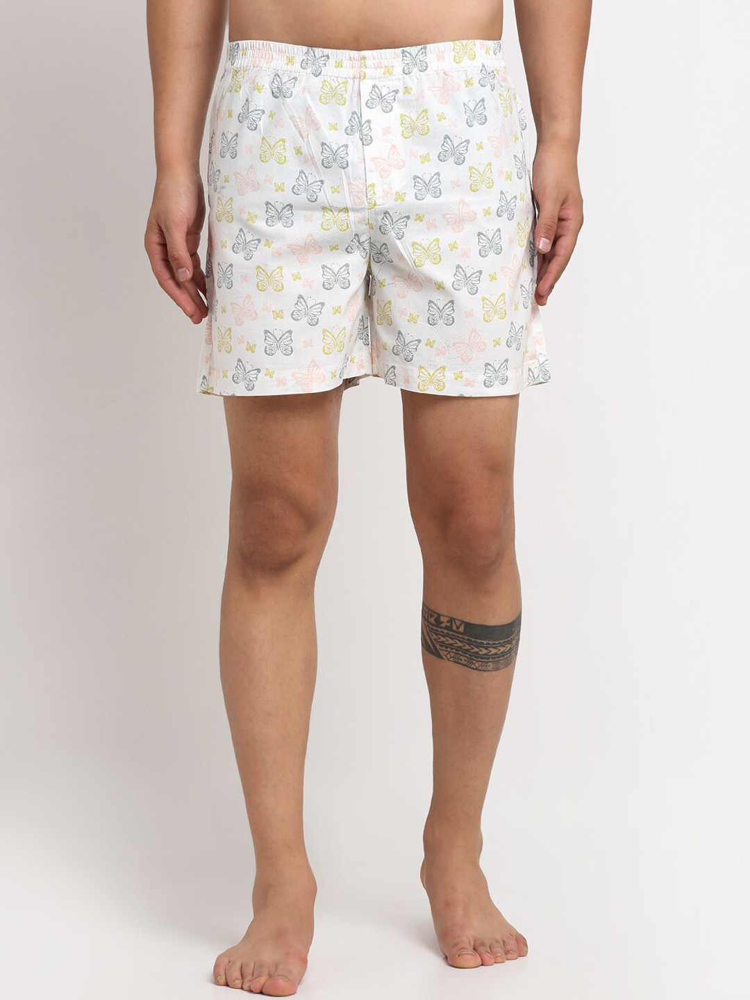 

Ennoble Men White & Grey Printed Pure Cotton Boxers ENBBAPLEN29094