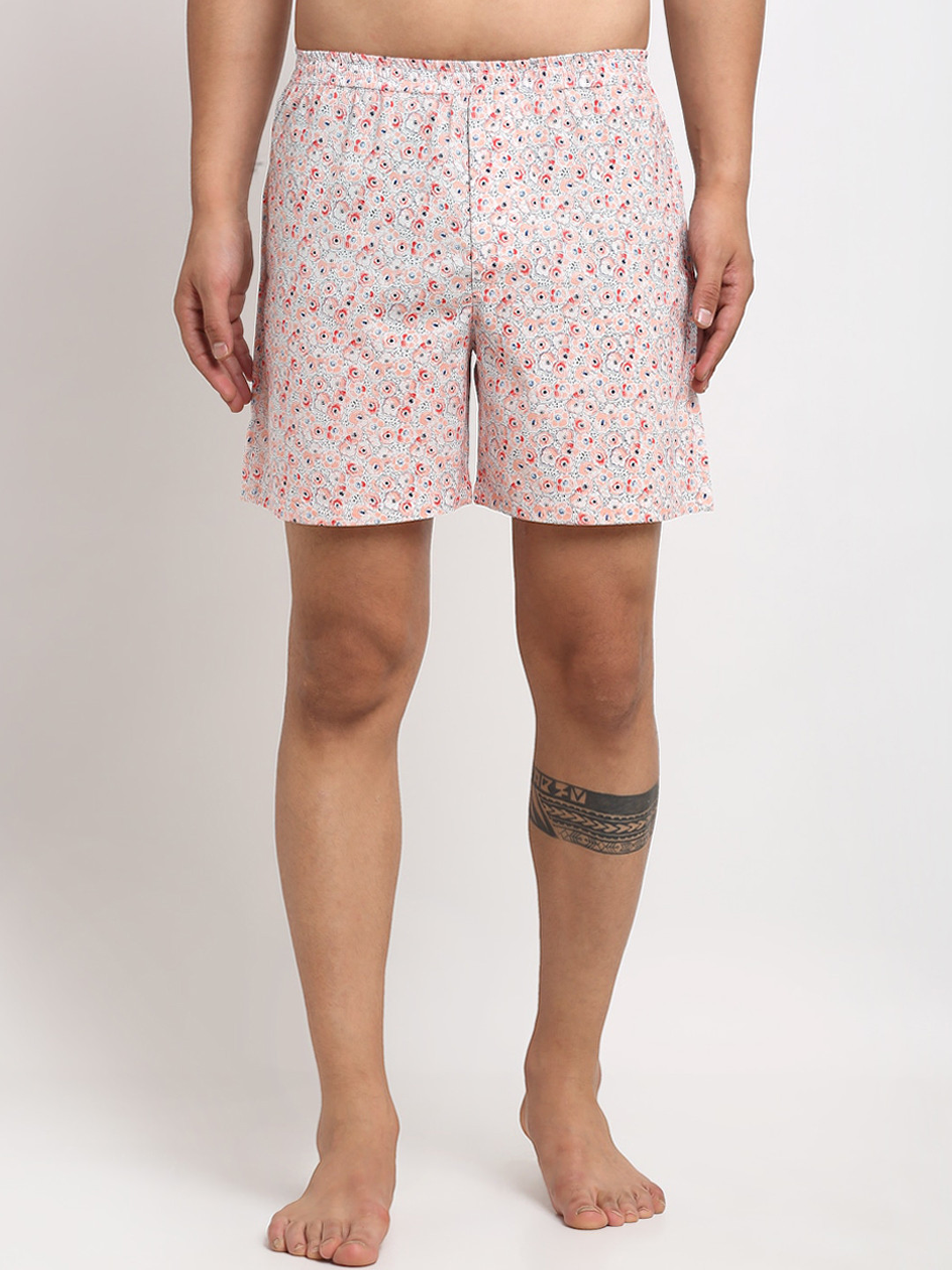 

Ennoble Men White & Pink Printed Pure Cotton Boxers ENBBAPLEN29097