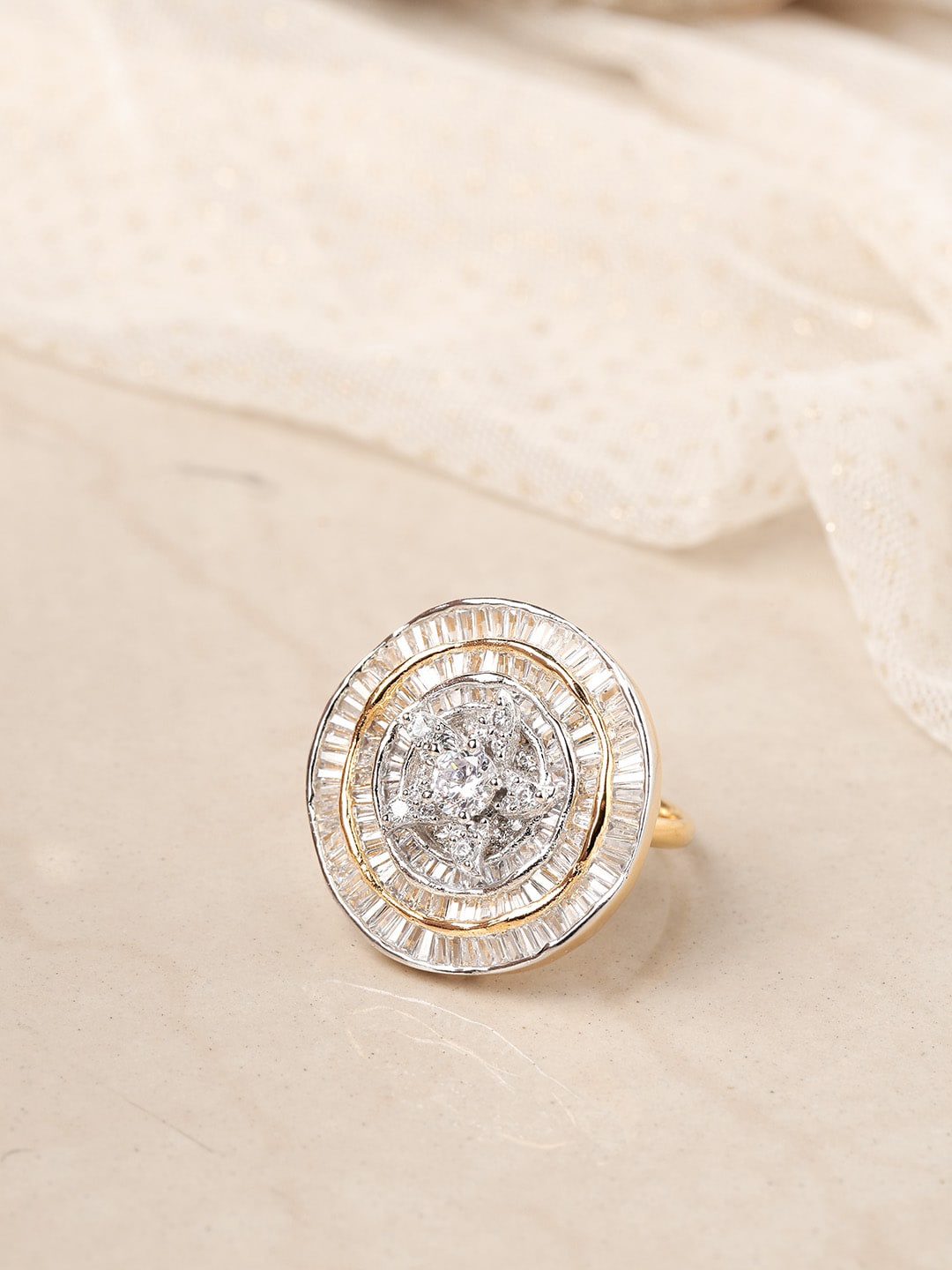

Priyaasi Gold-Plated White AD-Studded Handcrafted Adjustable Finger Ring