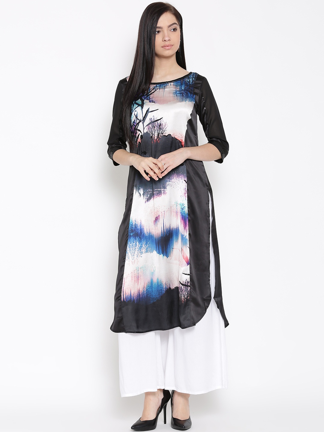 

WISHFUL by W Women Black Printed Kurta