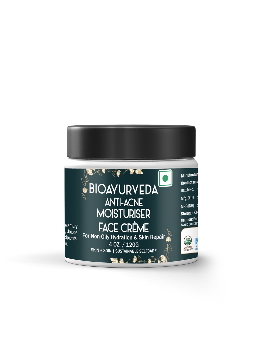 

BIOAYURVEDA Anti-Acne Moisturiser Sustainable Face Cream 120 g, Black
