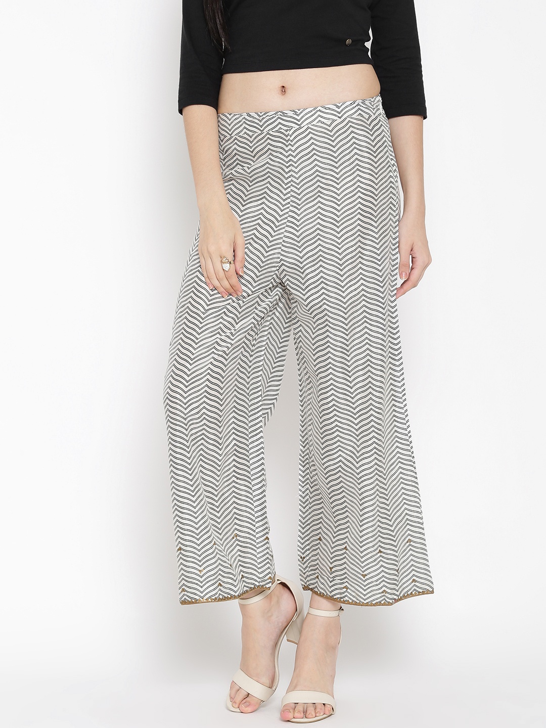 

Wishful by W Women Off-White & Black Printed Palazzos