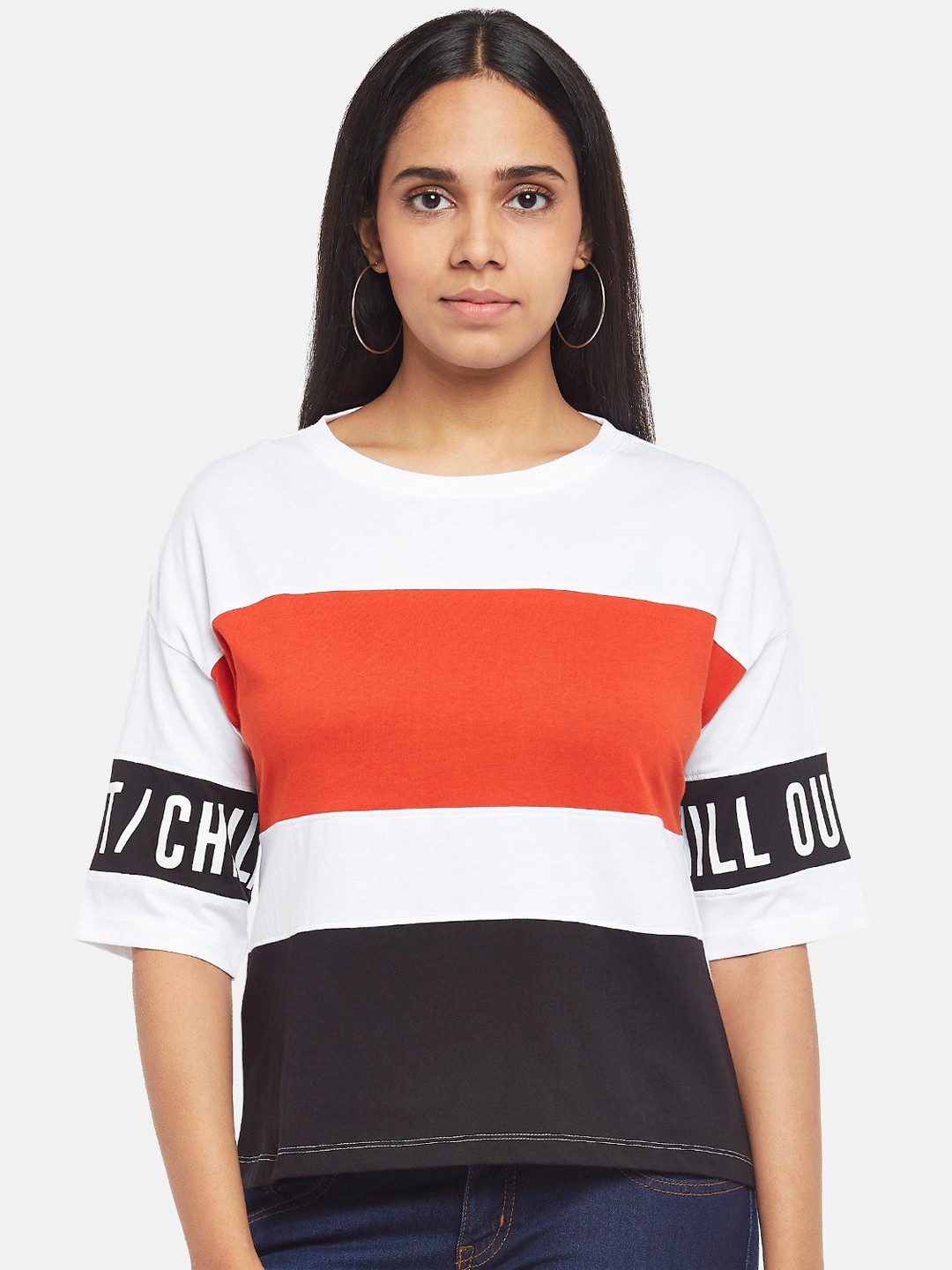 

People Women White & Red Colourblocked Regular Top