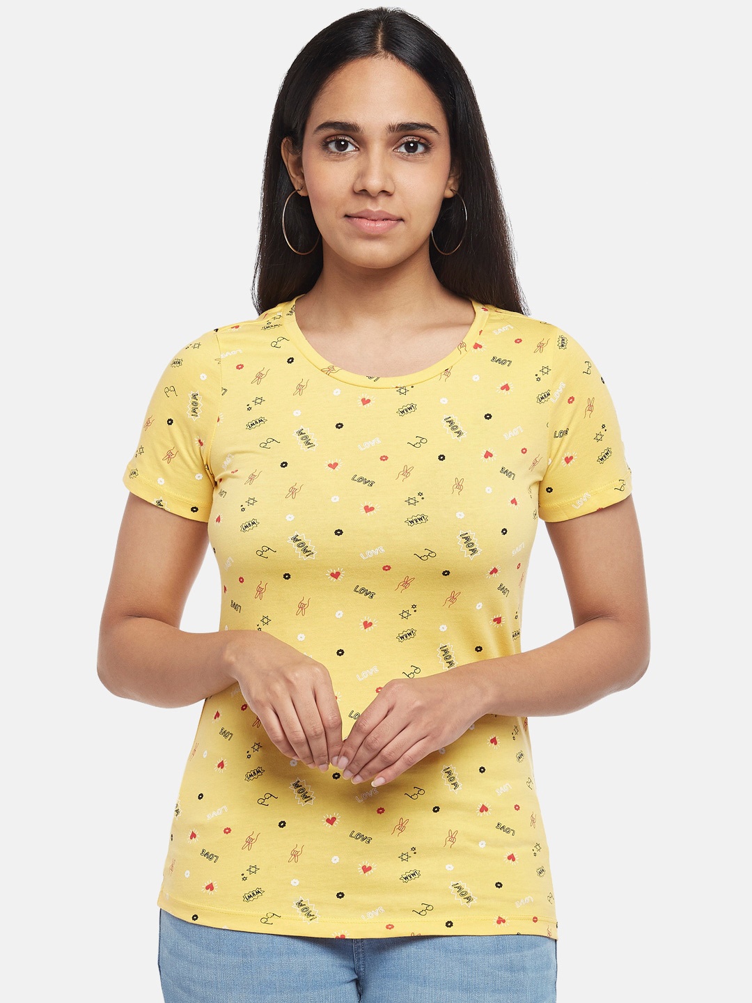 

Honey by Pantaloons Women Yellow Printed T-shirt