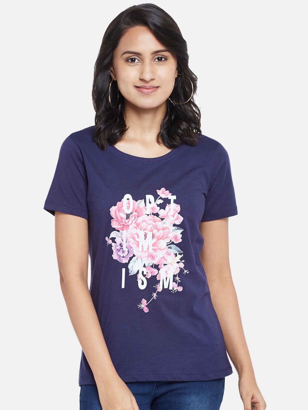 

Honey by Pantaloons Women Navy Blue Printed T-shirt