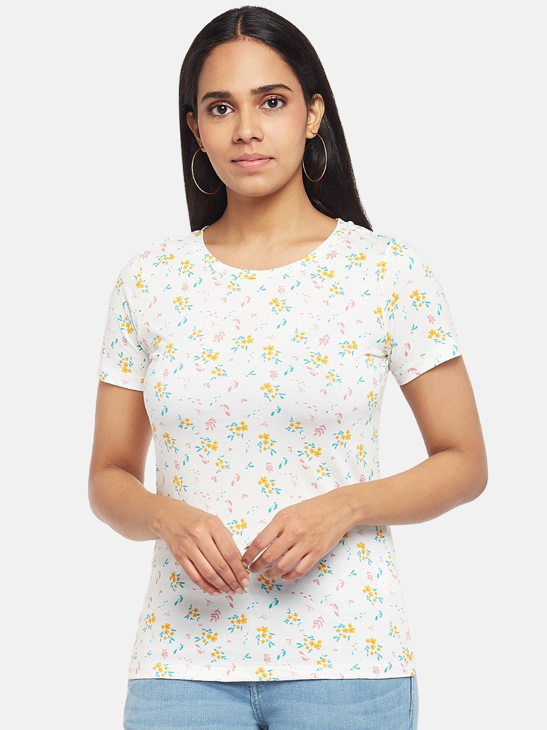 

Honey by Pantaloons Women White Floral Printed T-shirt