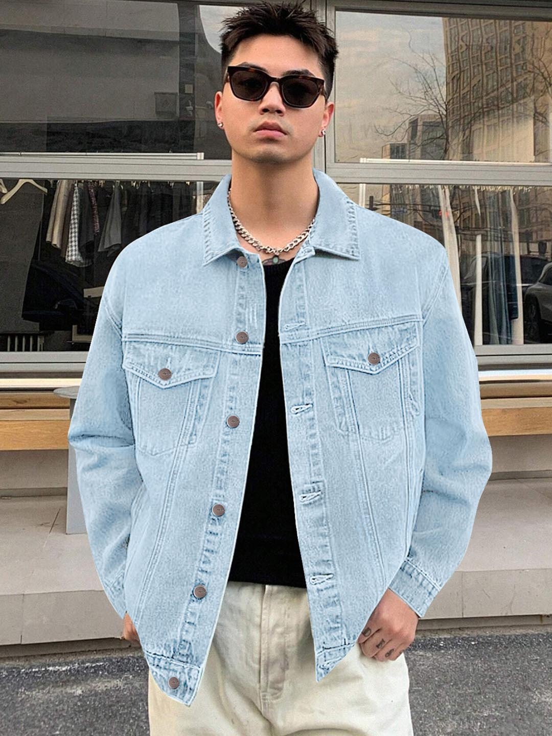 

Urbano Fashion Men Washed Regular Fit Denim Jacket, Blue