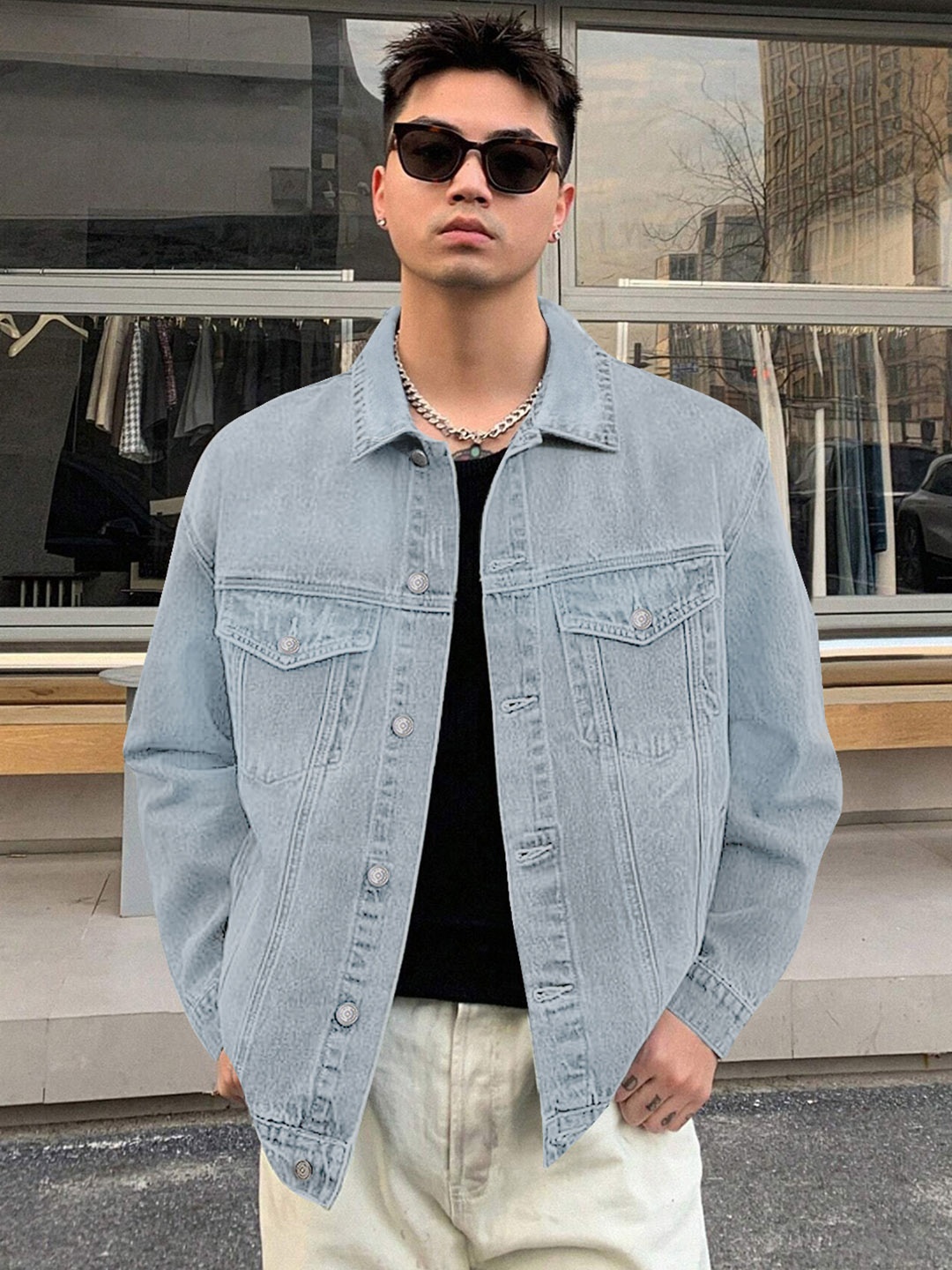 

Urbano Fashion Men Washed Regular Fit Denim Jacket, Grey
