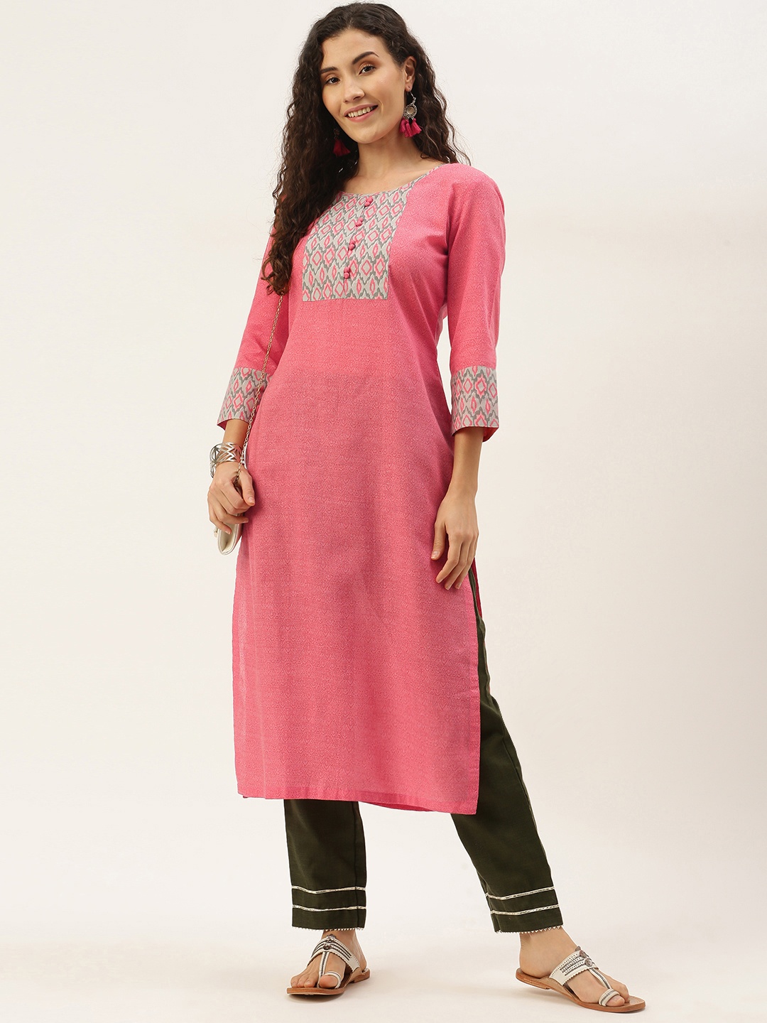 

SheWill Women Pink & Grey Ethnic Motifs Printed Kurta