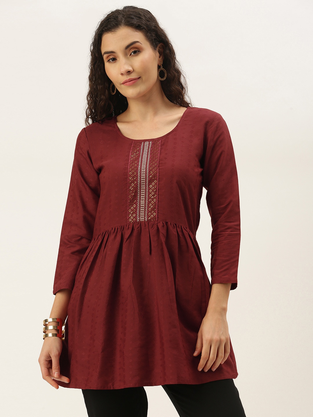 

SheWill Maroon Chiffon Blouson Longline Top