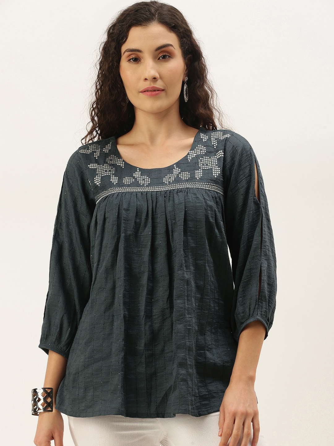 

SheWill Grey Chiffon Blouson Longline Top