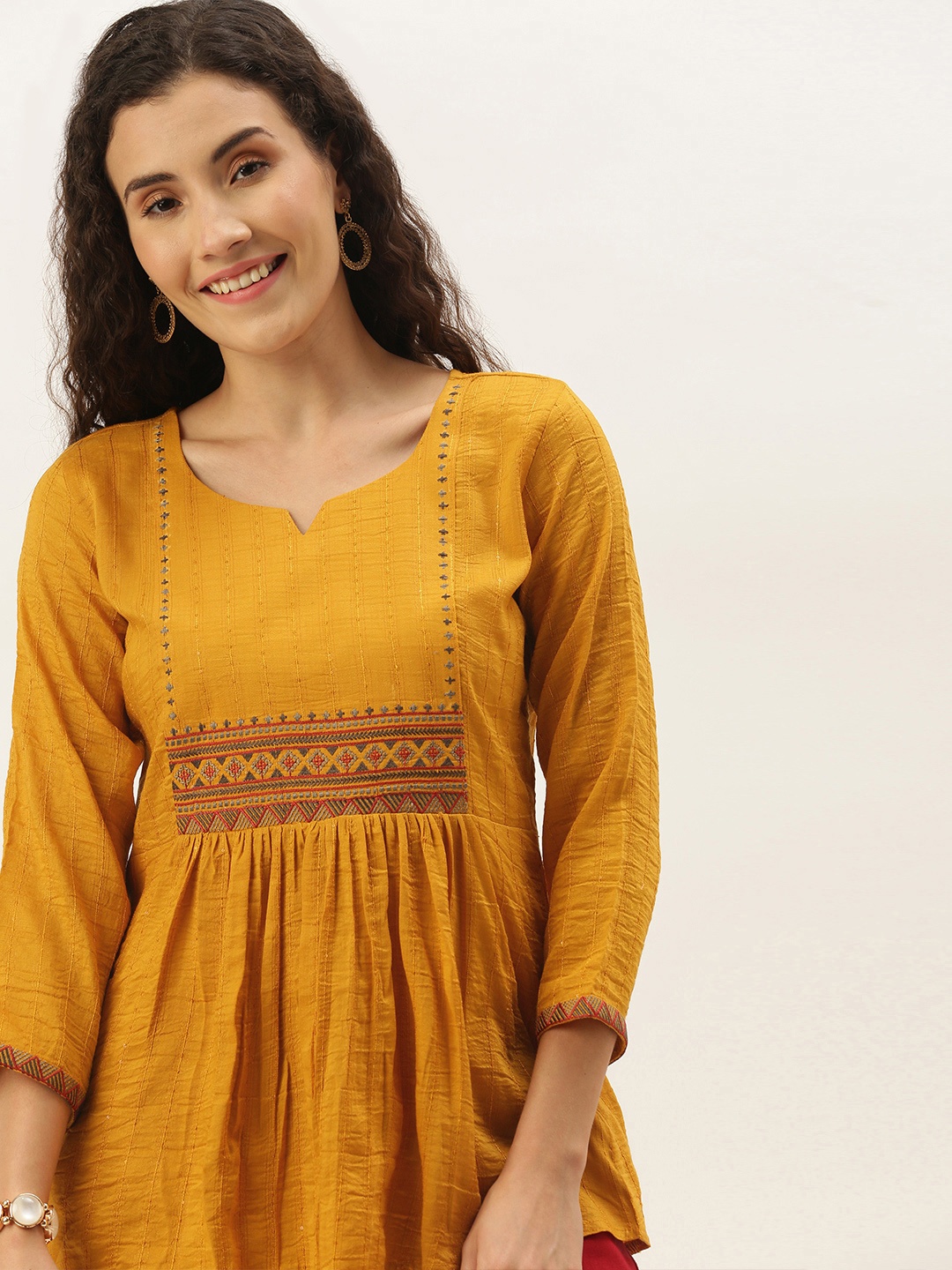

SheWill Mustard Yellow Chiffon Blouson Longline Top