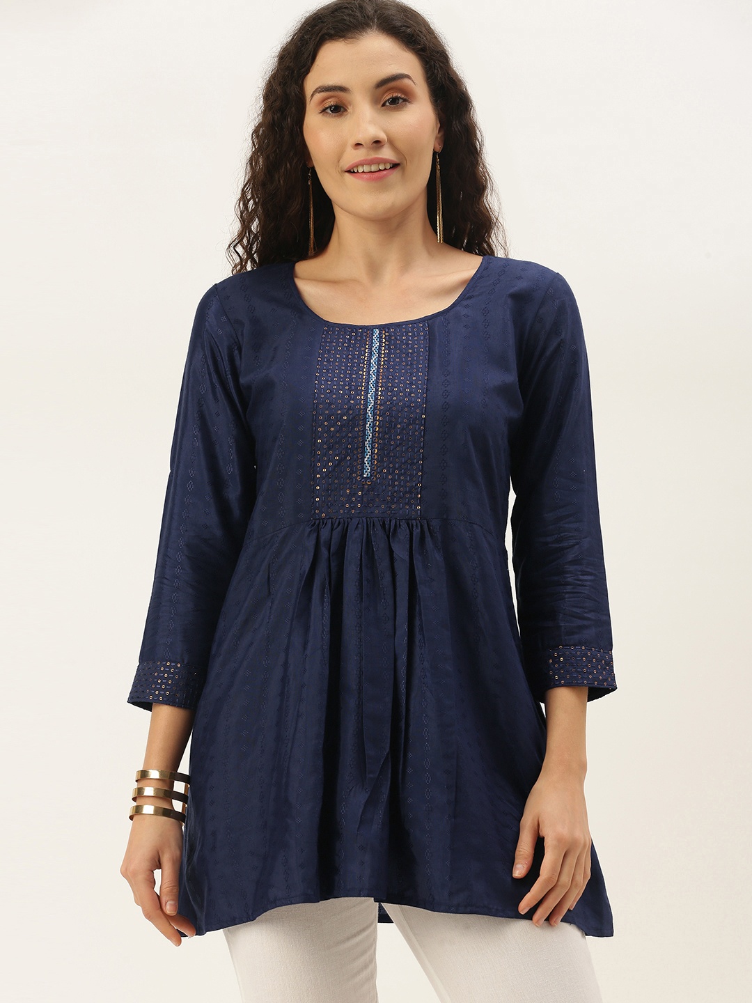 

SheWill Navy Blue Chiffon Blouson Longline Top