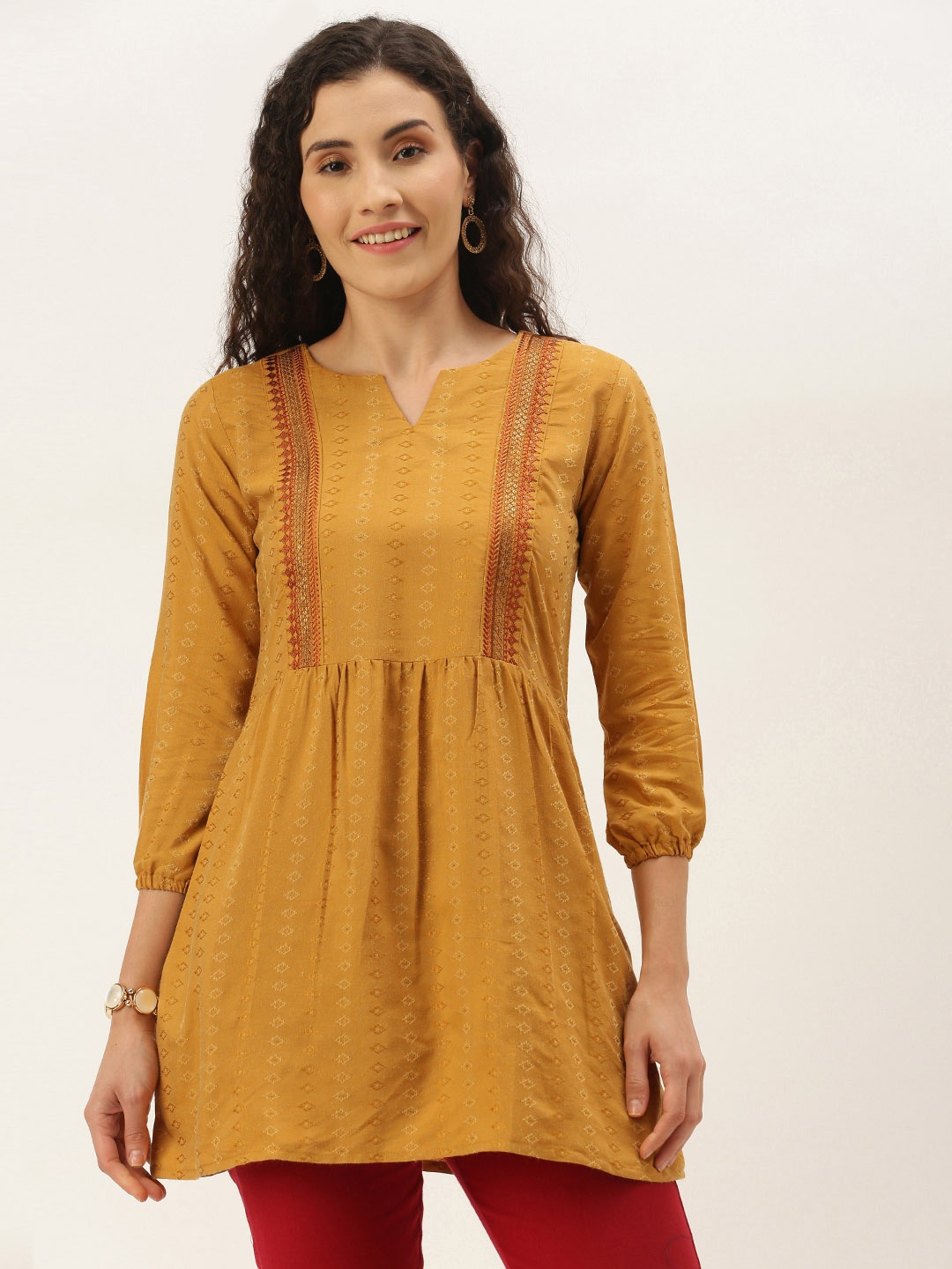 

SheWill Mustard Yellow Chiffon Blouson Longline Top