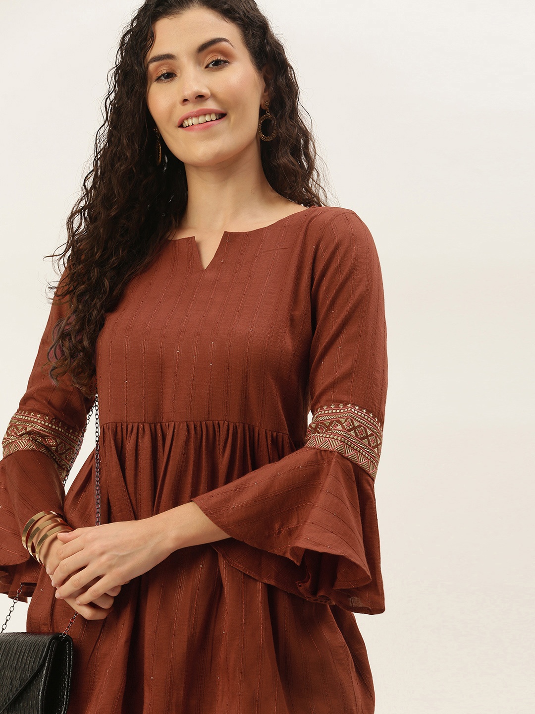 

SheWill Rust Chiffon Blouson Longline Top