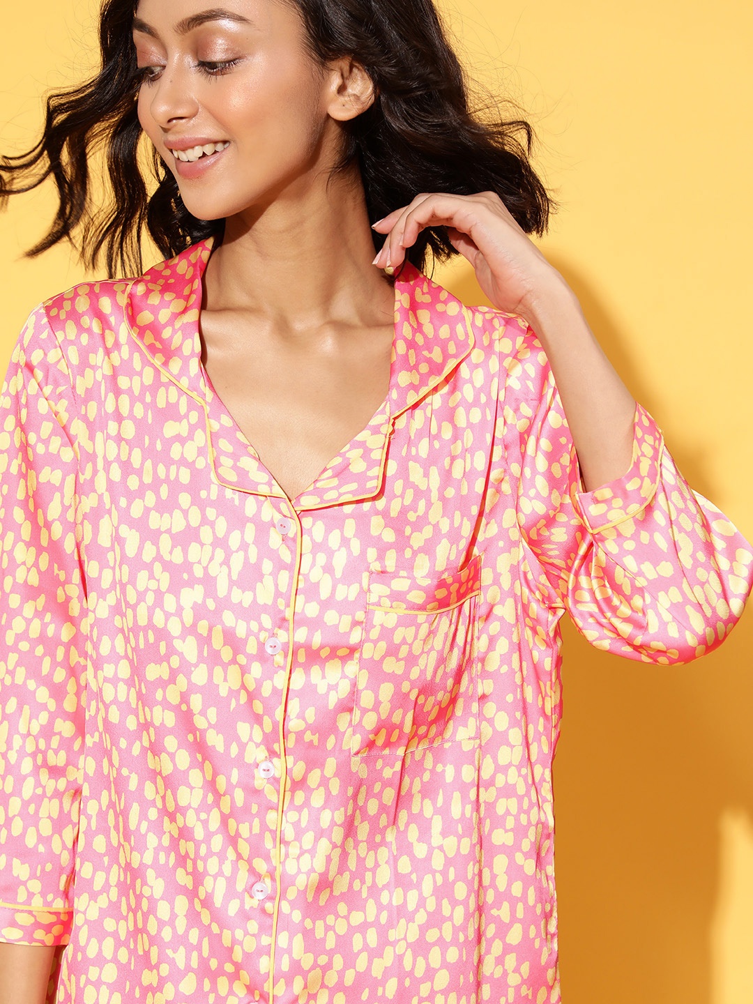 

Bannos Swagger Pretty Pink and Yellow Printed Shirt with Printed Pyjamas