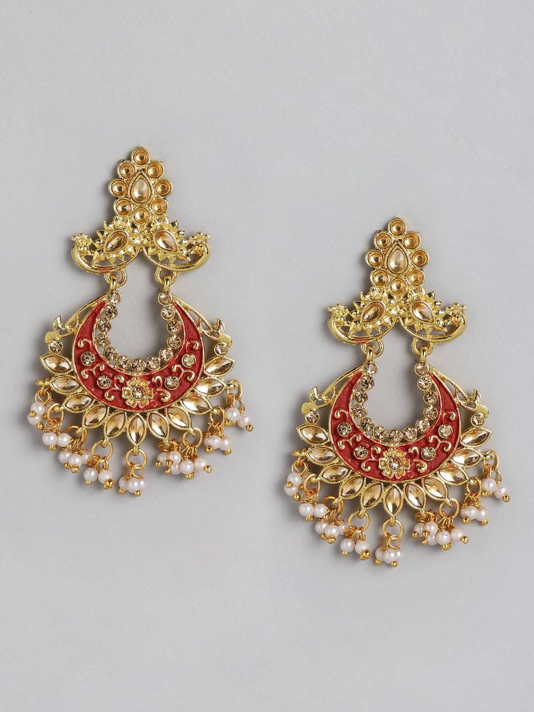 

Kord Store Gold-Toned & White Crescent Shaped Chandbalis Earrings