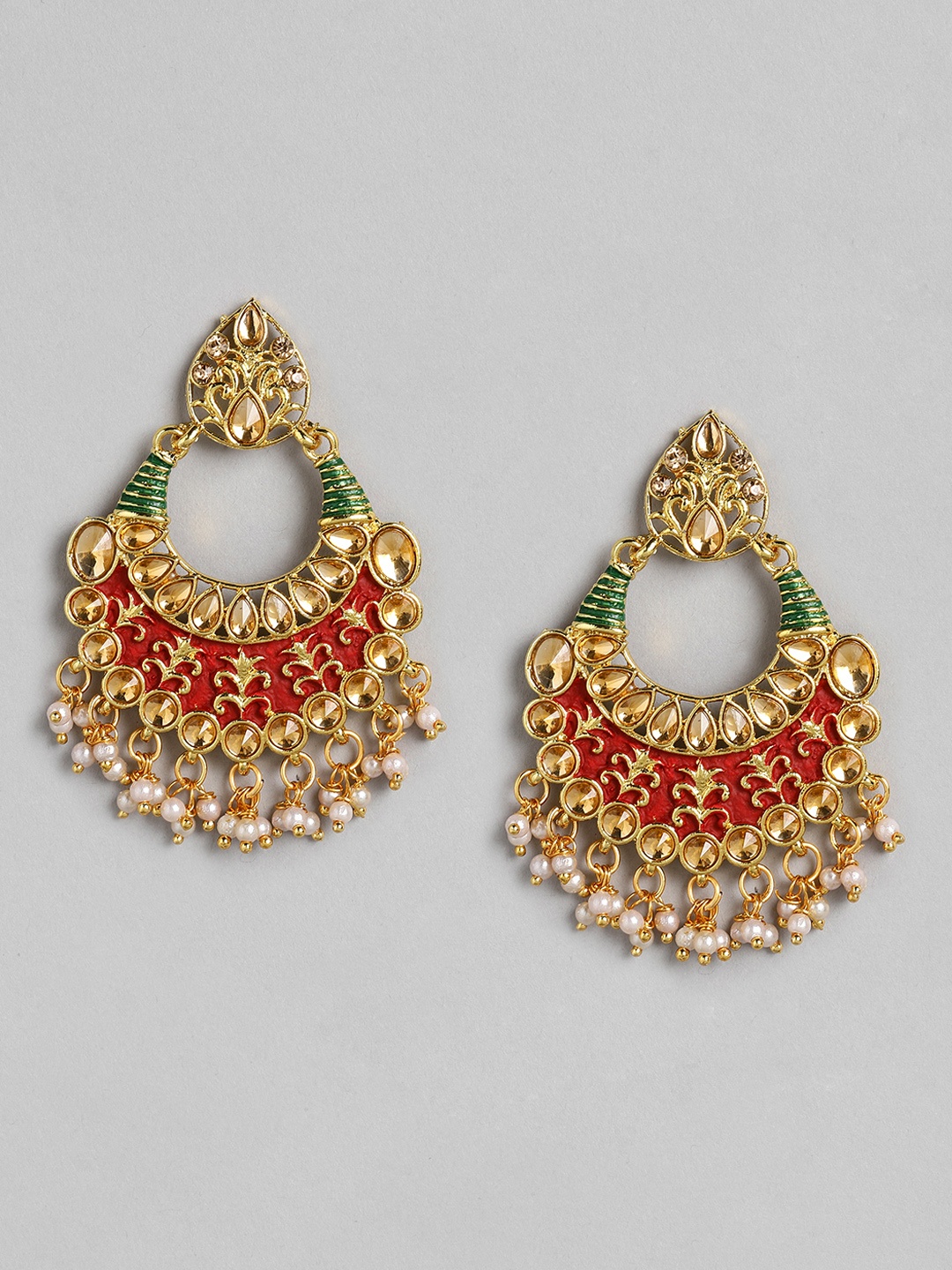 

Kord Store Gold-Toned & White Crescent Shaped Chandbalis Earrings
