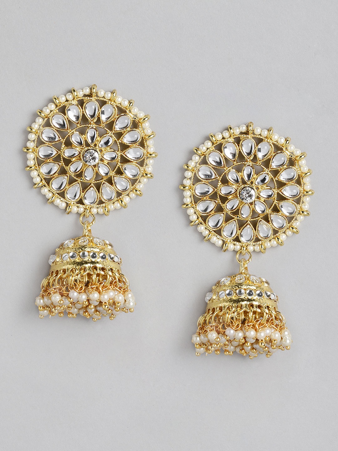 

Kord Store Gold Plated & White Round Shape Jhumka Earring