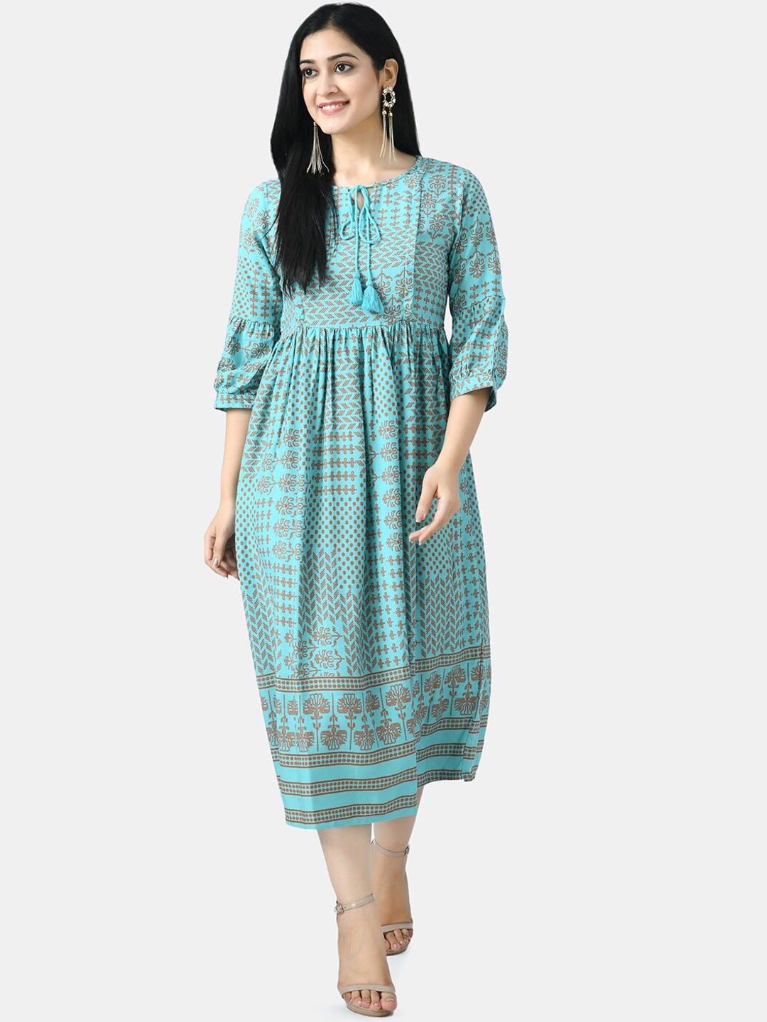 

Aaruvi Ruchi Verma Sea Green Ethnic Motifs A-Line Maternity Midi Dress