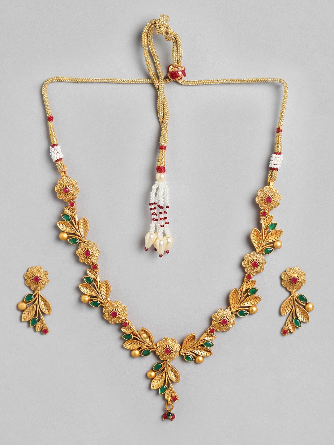 

Kord Store Red & Green Gold-Plated Stone Studded Jewellery Set