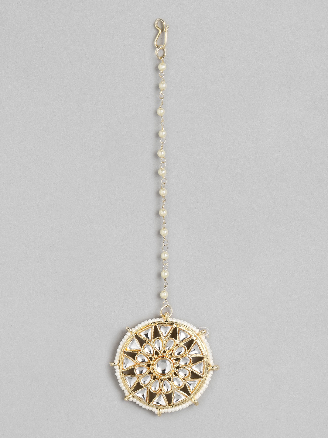 

Kord Store Off-White Gold-Plated Stone Studded & Beaded Circular Maang Tikka
