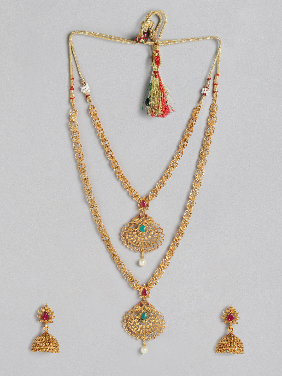 

Kord Store Gold Plated Peacock Round Shape Double Necklace Long Haram Necklace