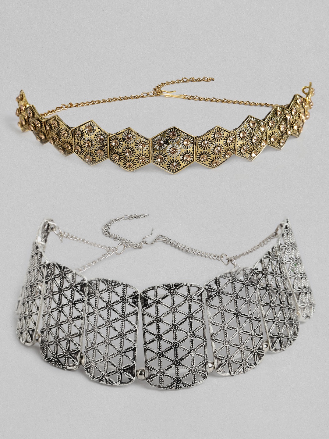 

Kord Store Set of 2 Rose Gold and Silver Oxidised Necklace Combo