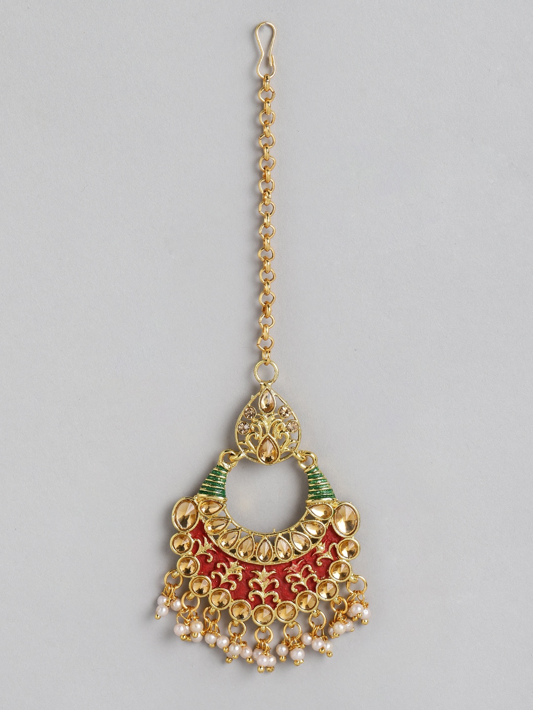 

Kord Store Gold-Plated LCD Stone Chand Shape Maangtikka