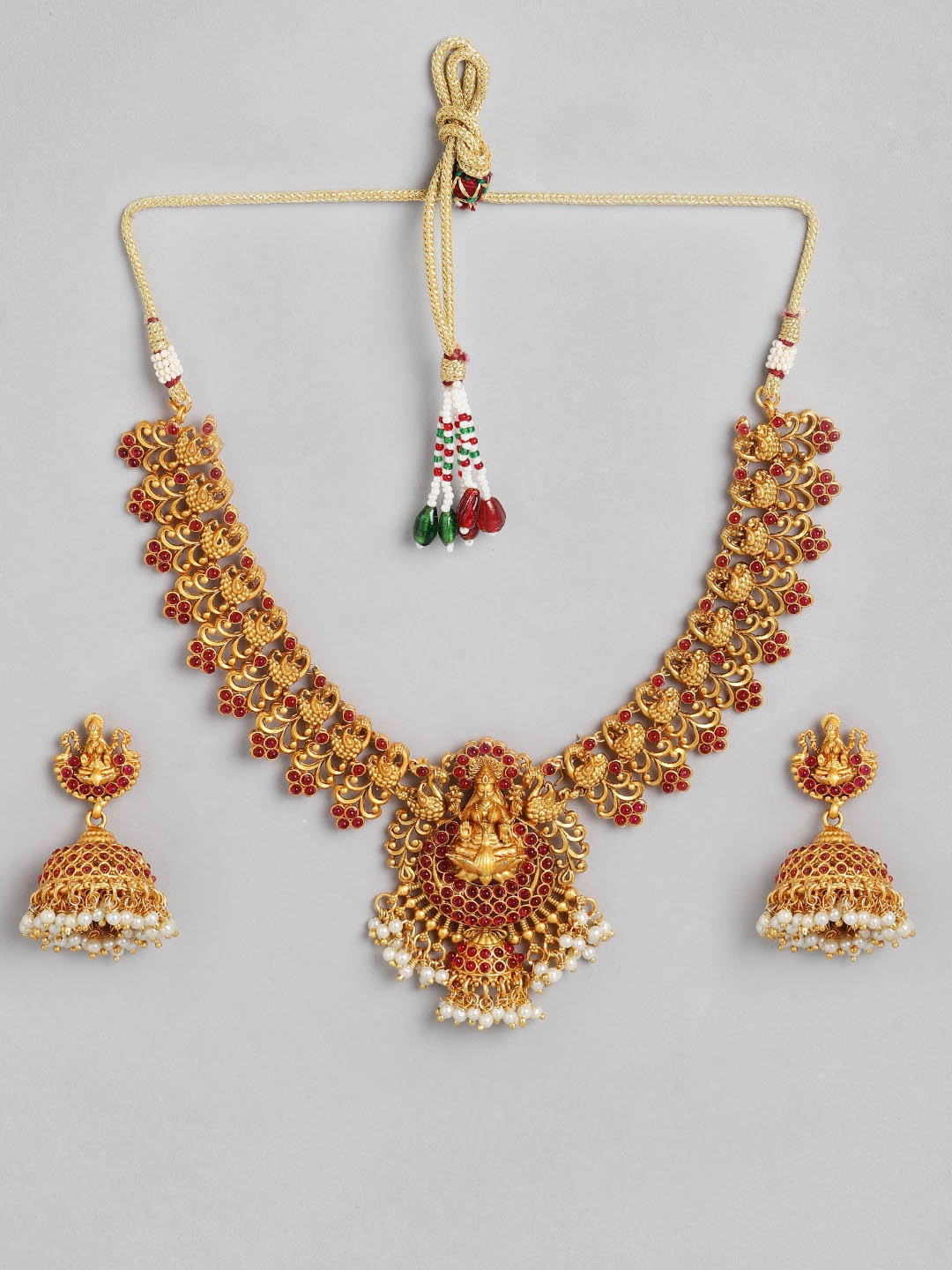 

Kord Store Magenta Gold-Plated Stone-Studded Beaded Temple Jewellery Set