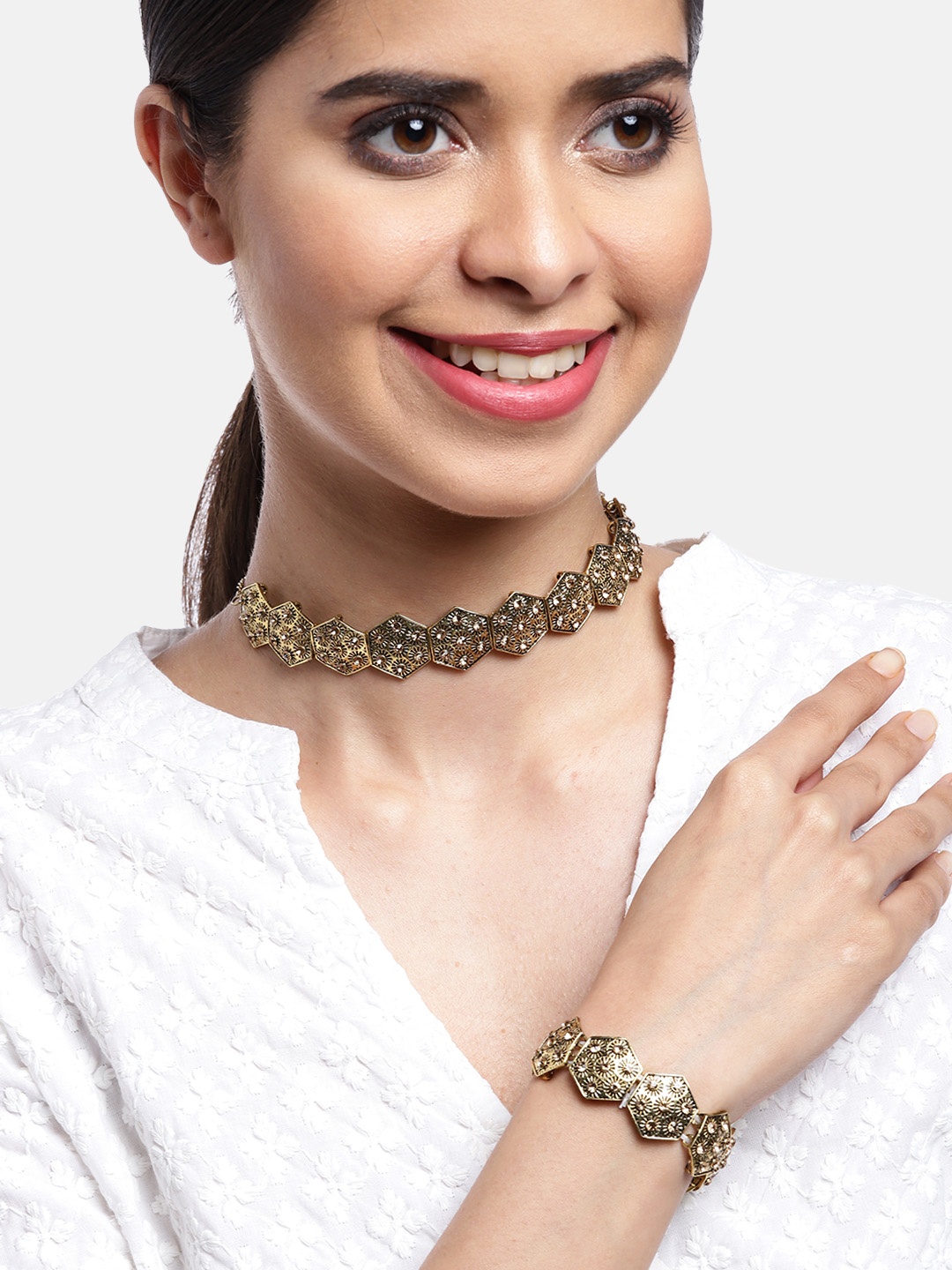 

Kord Store Women Gold Plated Set Of 2 Necklace Set And Bracelate