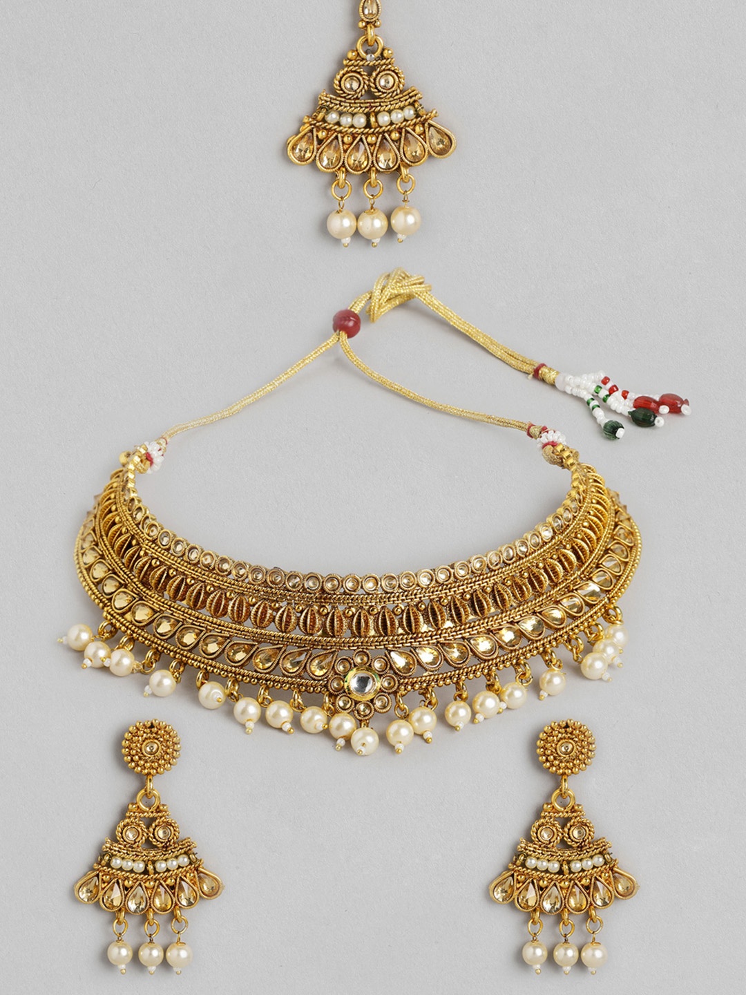 

Kord Store Off-White Gold-Plated Studded & Beaded Jewellery Set
