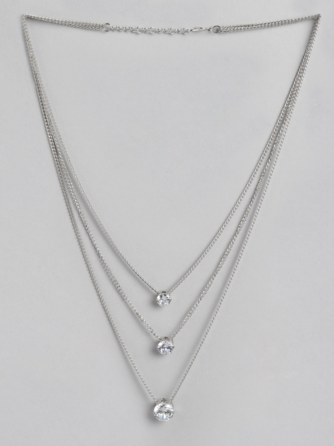 

Kord Store Rhodium-Plated Stone Studded Layered Necklace, Silver
