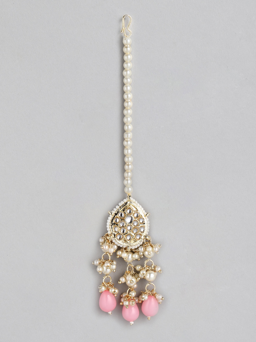 

Kord Store Gold-Plated & White Pear Shape Maangtikka
