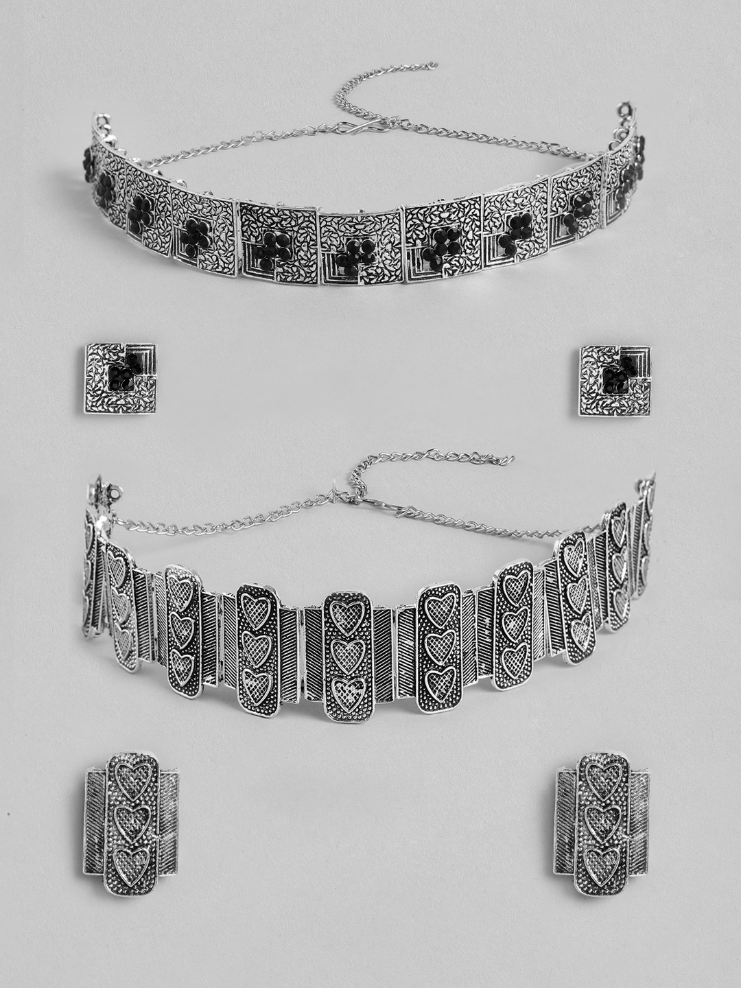 

Kord Store Set of 2 Silver-Toned Oxidised Choker Jewellery Sets