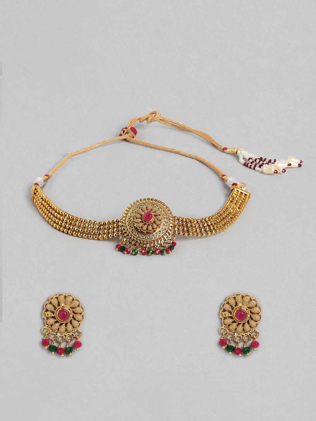 

Kord Store Woman Gold Plated Traditional Round Shape Pendant Long Haram Necklace