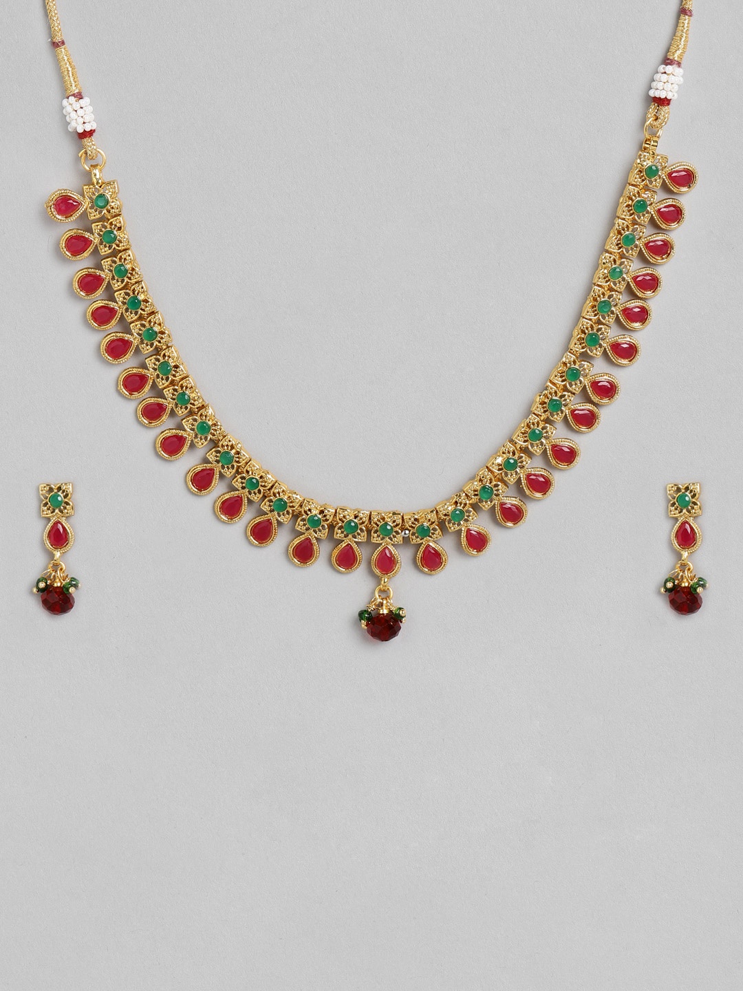 

Kord Store Women Gold Plated Traditional Multi Color Stone Long Haram Necklace Set