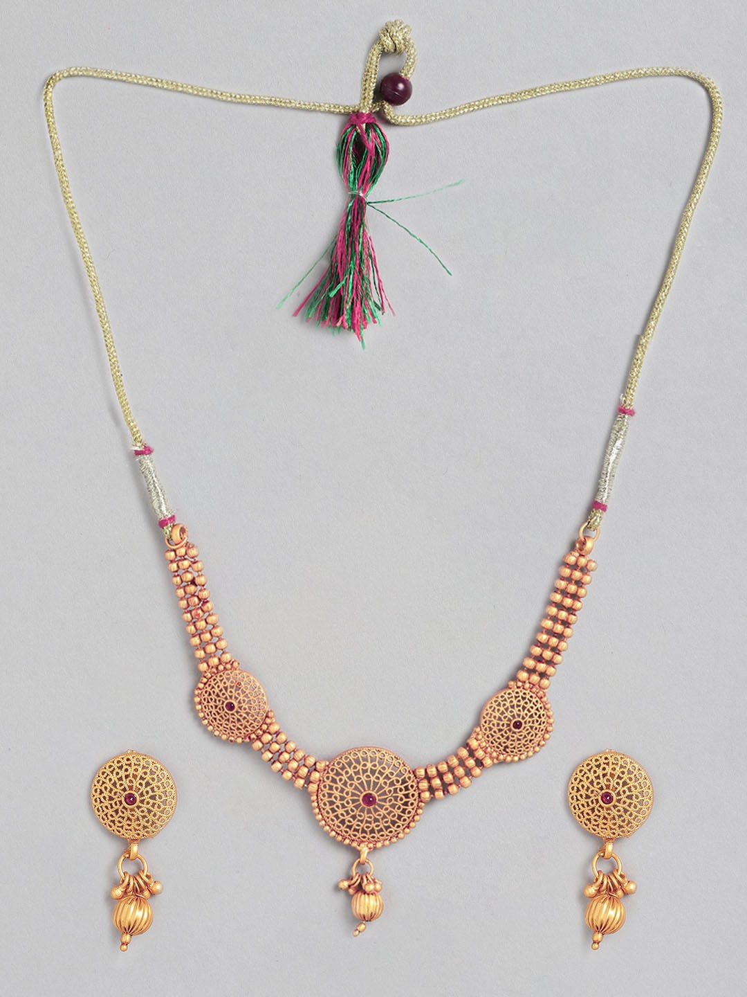 

Kord Store Pink Gold-Plated Studded Textured Jewellery Set