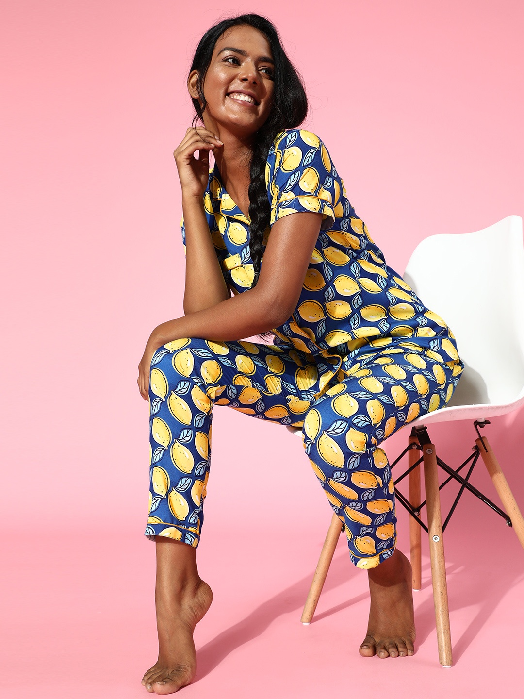 

EROTISSCH Women Blue & Yellow Printed Printed Pyjamas Set