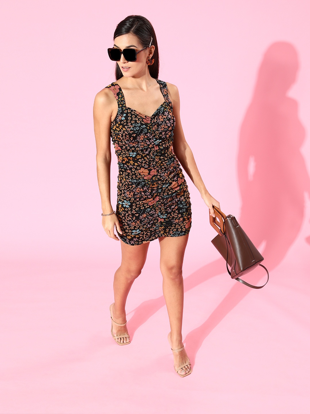 

KASSUALLY Women Stylish Black Floral Sweetheart Neck Dress