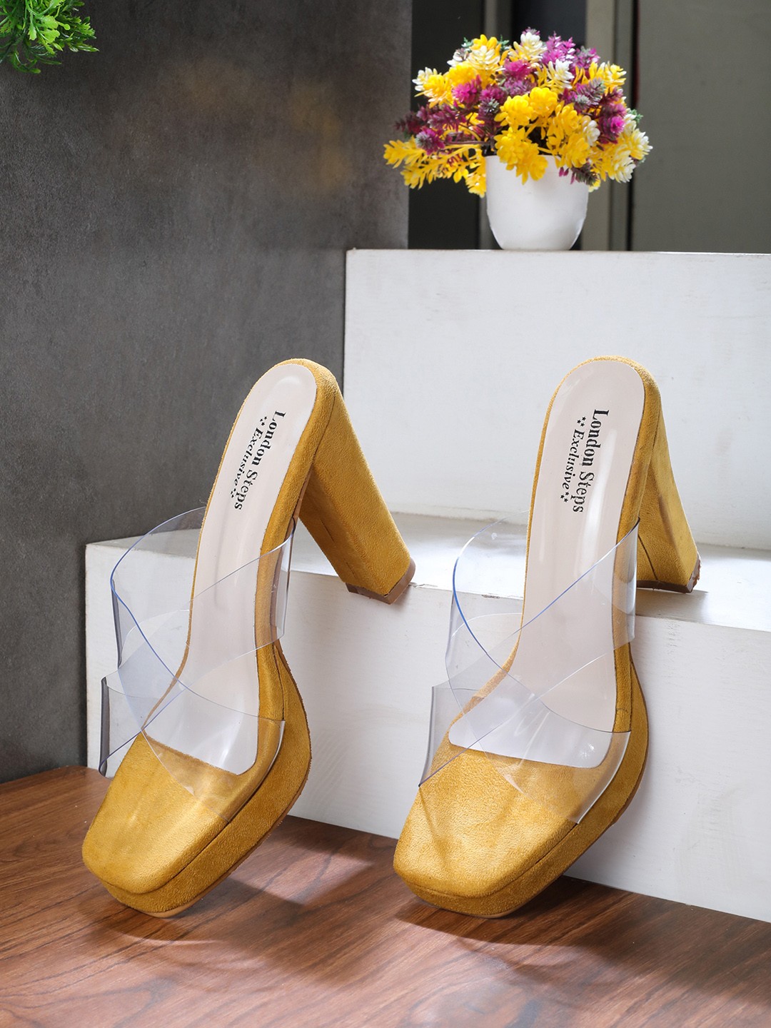 

LONDON STEPS Women Yellow Solid Block Sandals