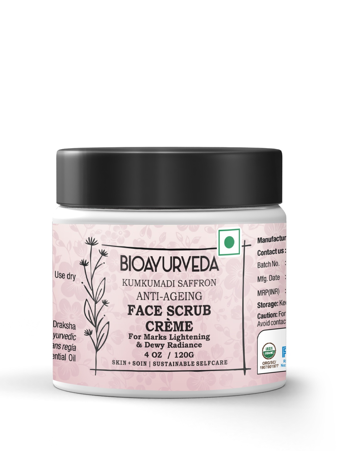 

BIOAYURVEDA Kumkumadi Saffron Anti-Ageing Sustainable Cream Face Scrub 120 g, Pink