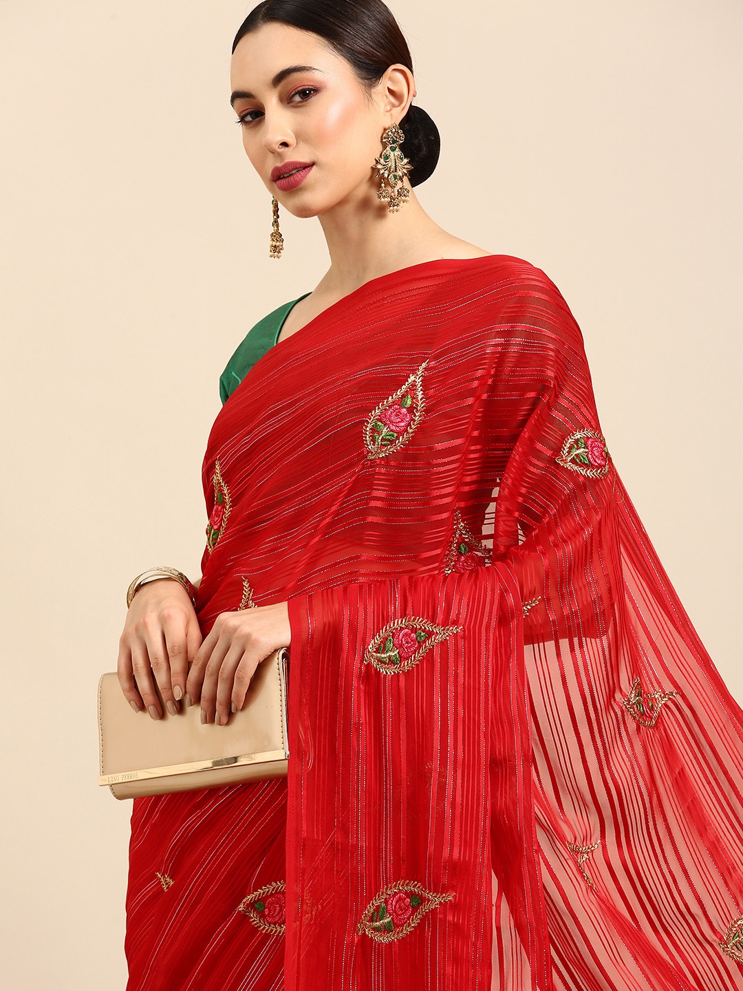 

Anouk Red Embellished Embroidered Mangalagiri Saree