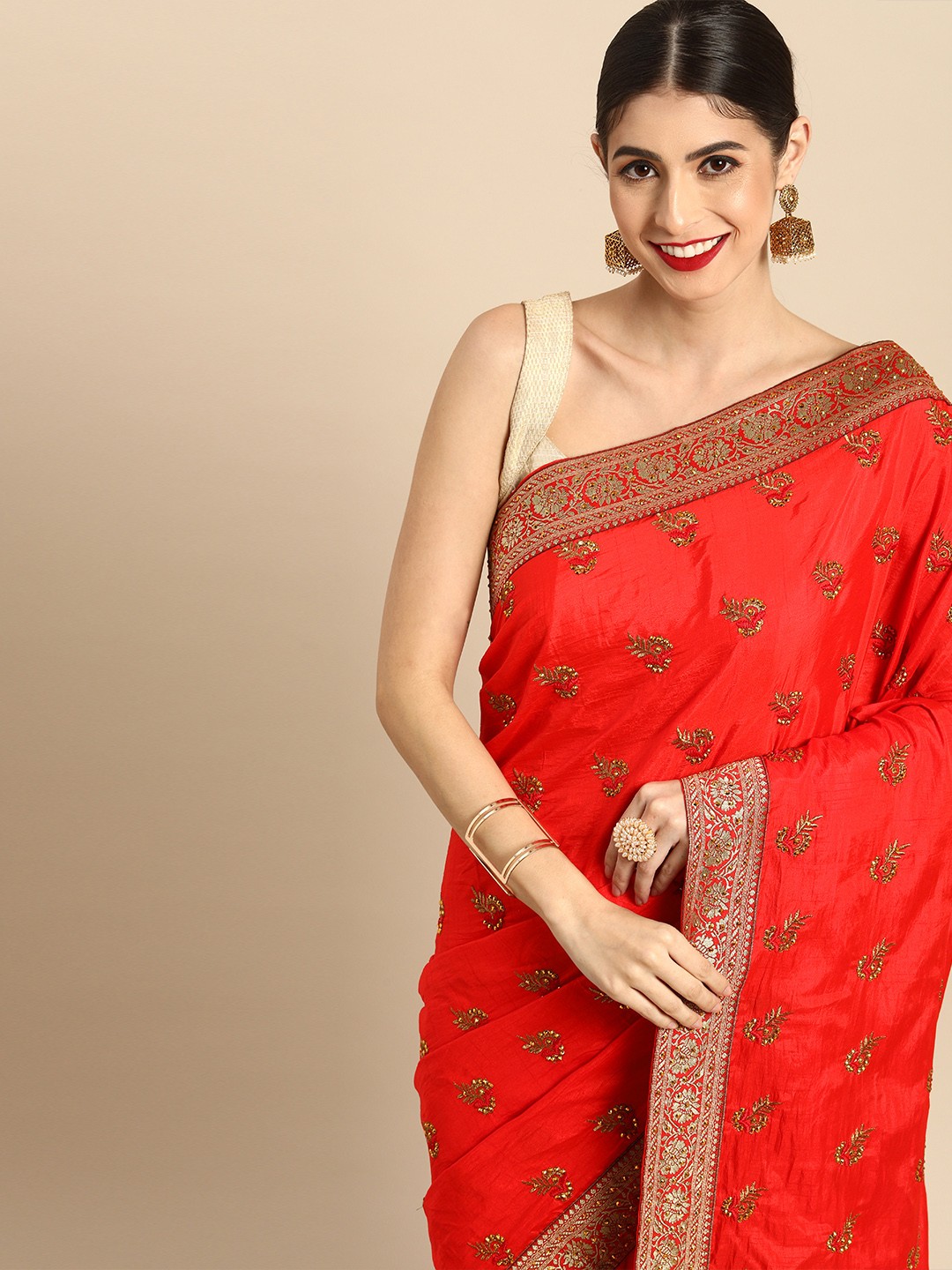 

Anouk Red & Golden Woven Design Pure Silk Maheshwari Saree