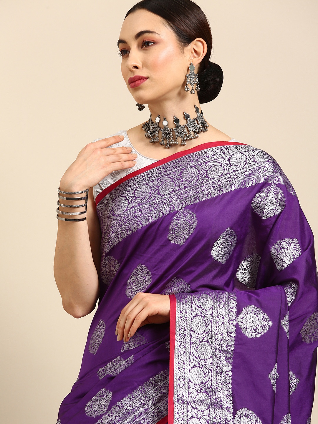 

Anouk Purple Woven Design Zari Banarasi Saree