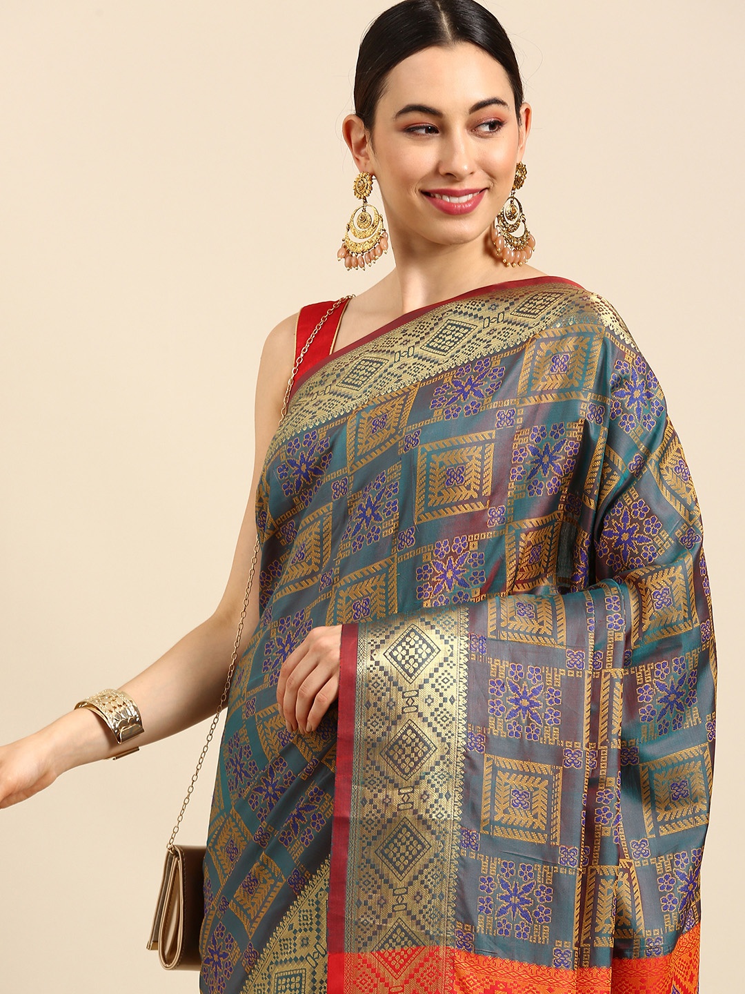 

Anouk Multicoloured & Multicoloured Woven Design Zari Ready to Wear Mysore Silk Saree, Multi