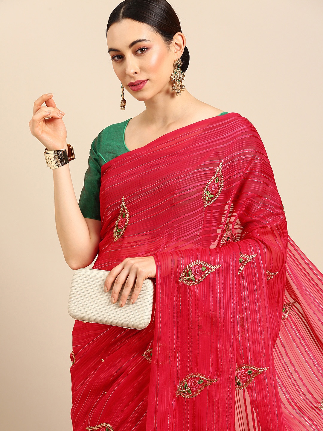 

Anouk Fuchsia Embellished Embroidered Mangalagiri Saree