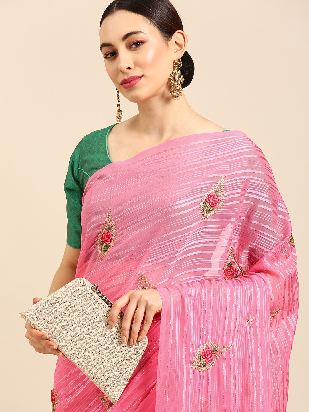

Anouk Pink Embellished Embroidered Ready to Wear Mangalagiri Saree